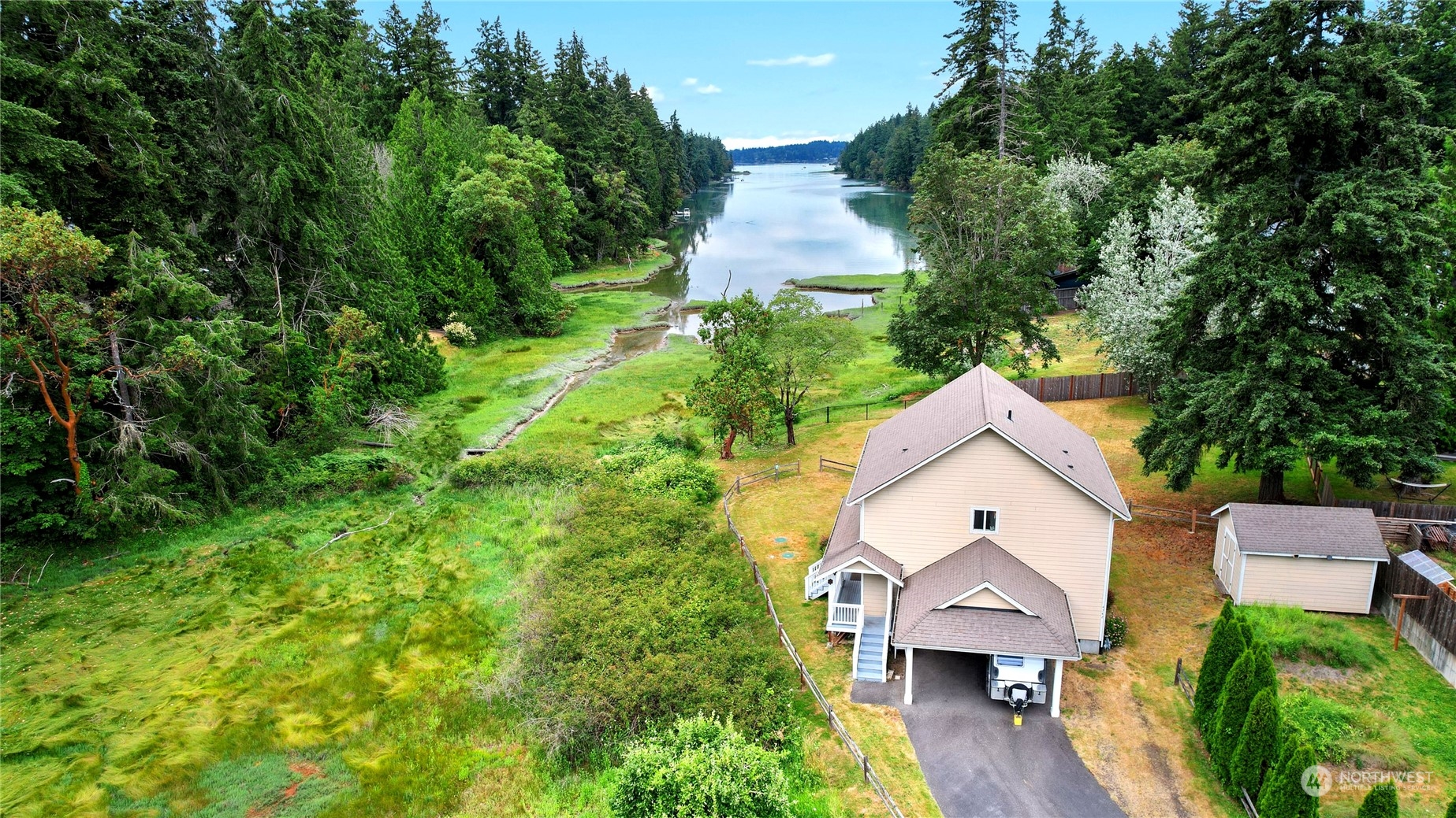 an aerial view of a house