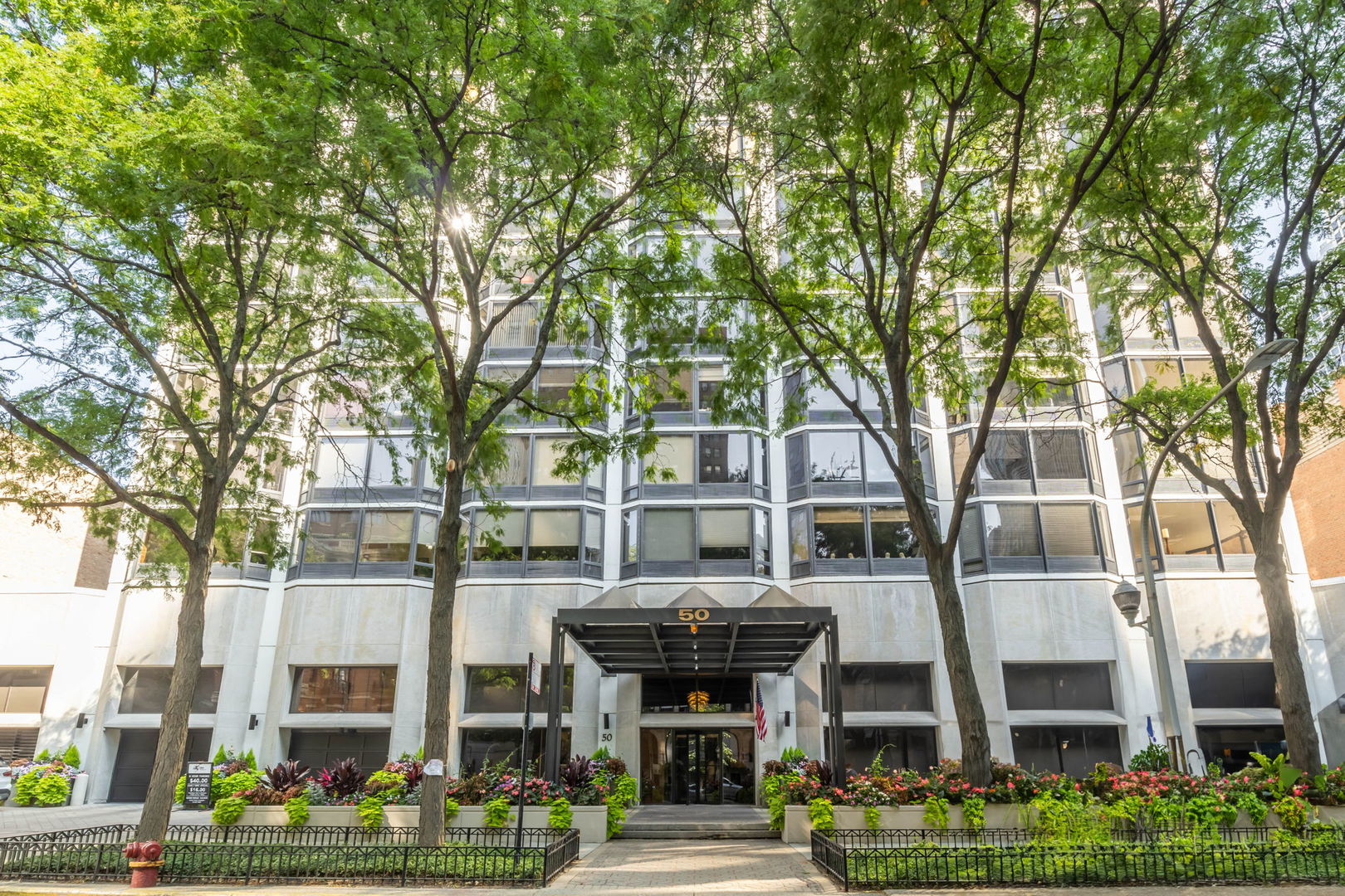 a front view of a building with street view