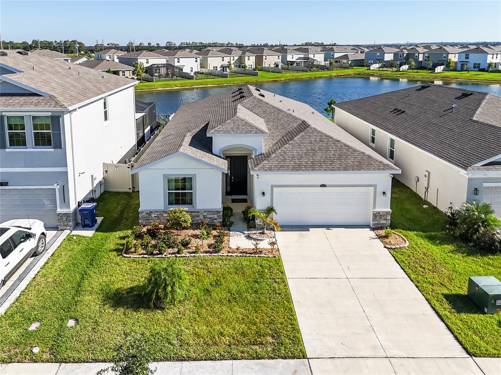 a aerial view of a house with garden