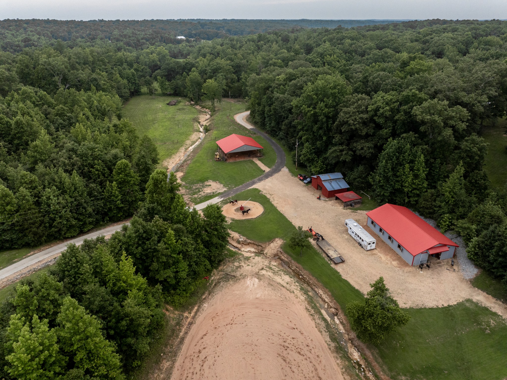 an aerial view of a house with a garden