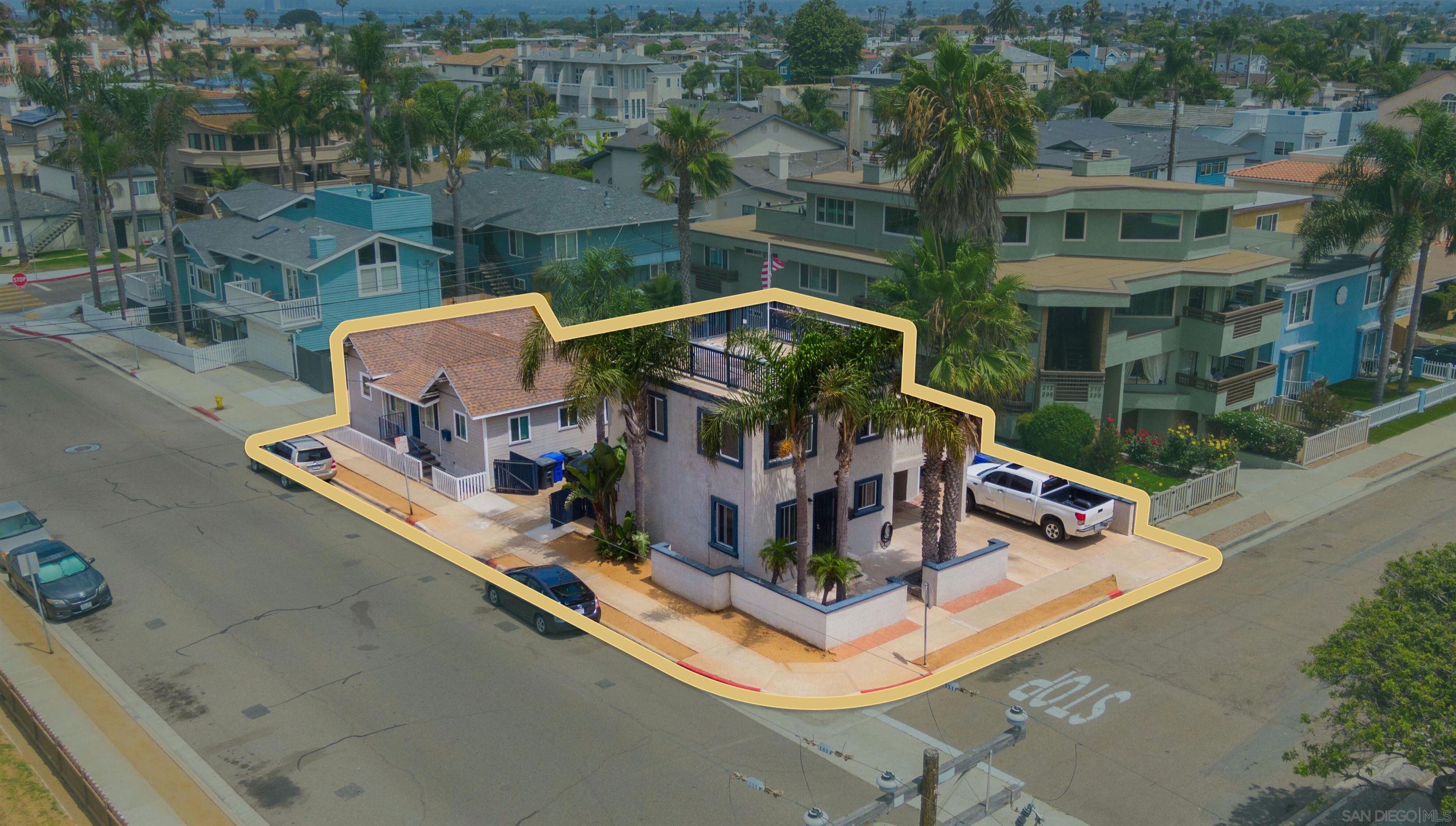 an aerial view of a house with swimming pool