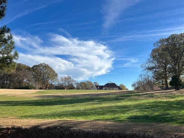 a view of a golf course with a lake