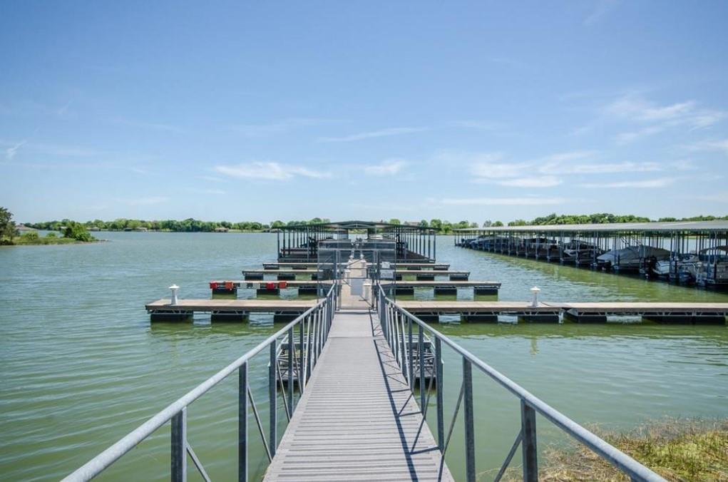 a view of a lake with a terrace