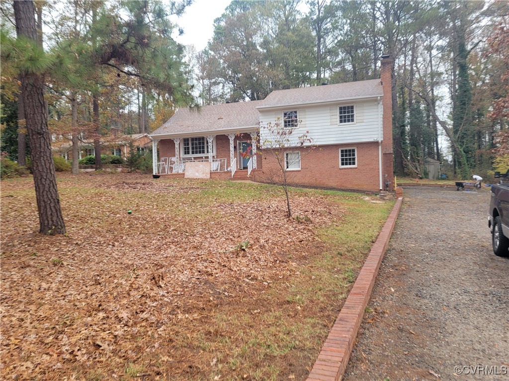 Tri-level home with covered porch