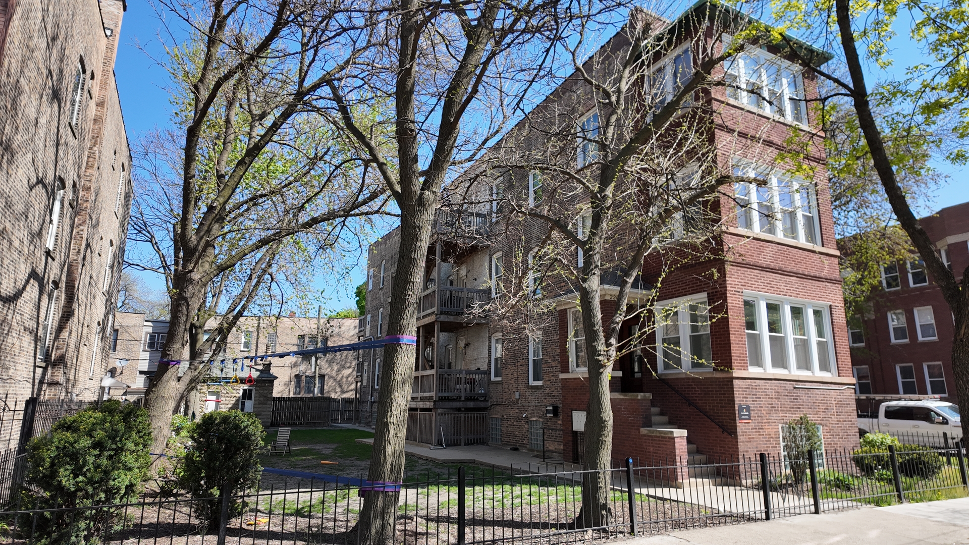 a view of a building with a trees