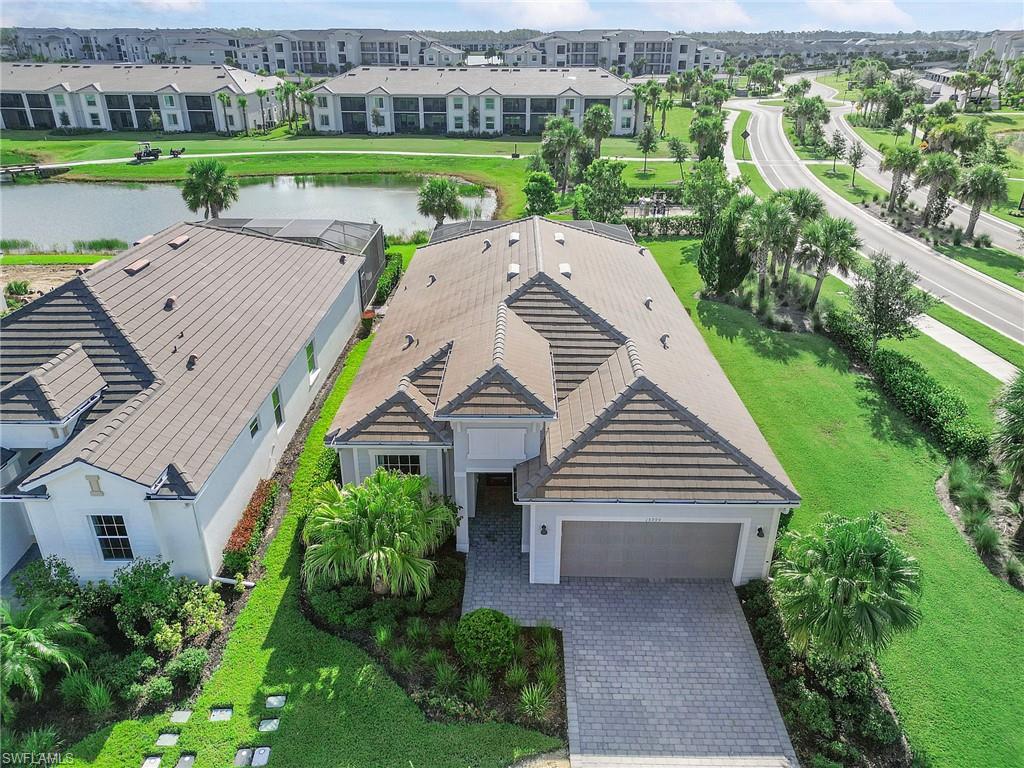 an aerial view of a house with a garden