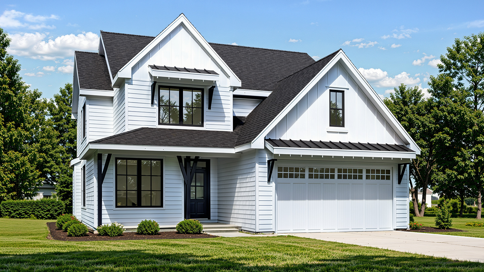 a view of a house with a yard and garage