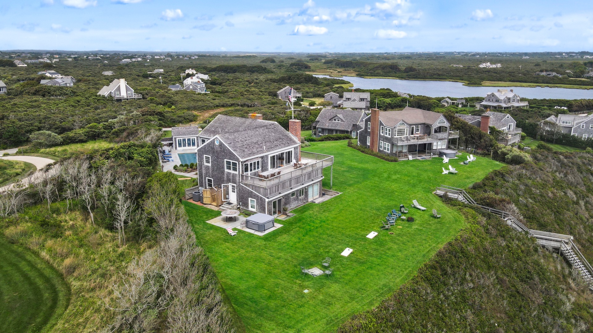 an aerial view of multiple house