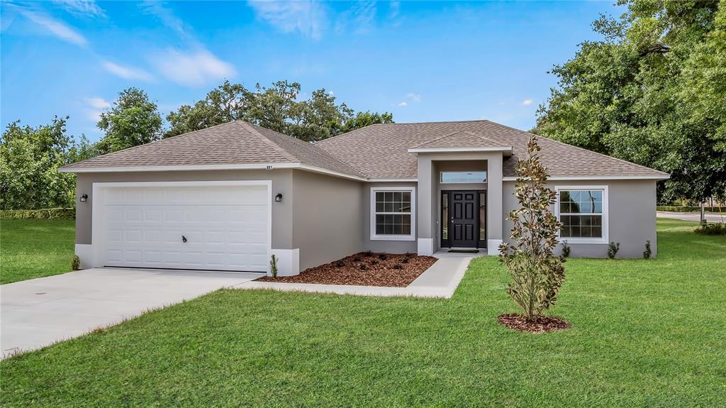 a front view of a house with a yard