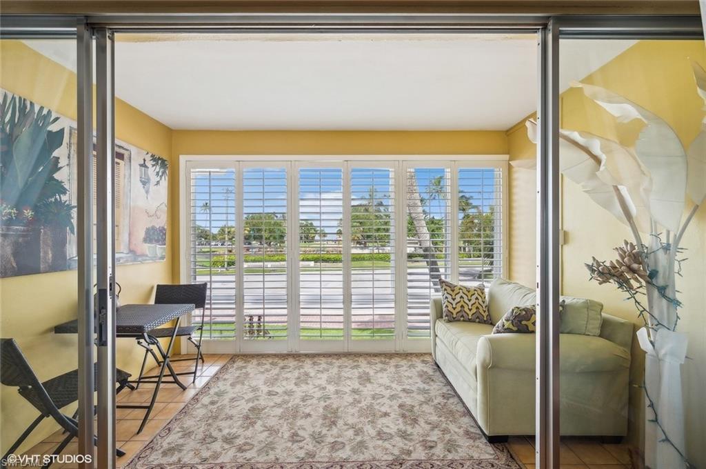 a living room with a large window