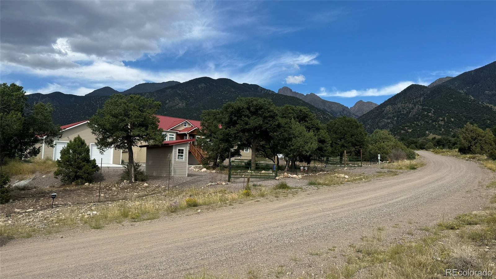 a view of a town with barn house