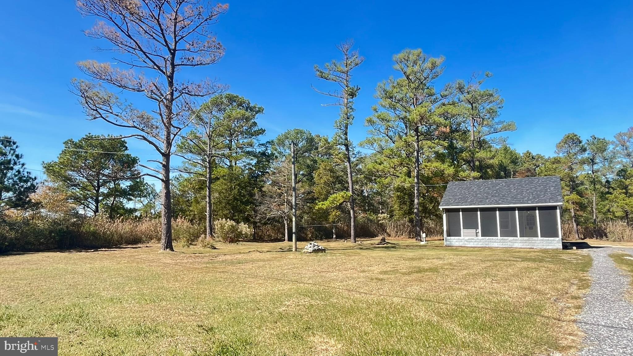 a backyard of a house with large trees