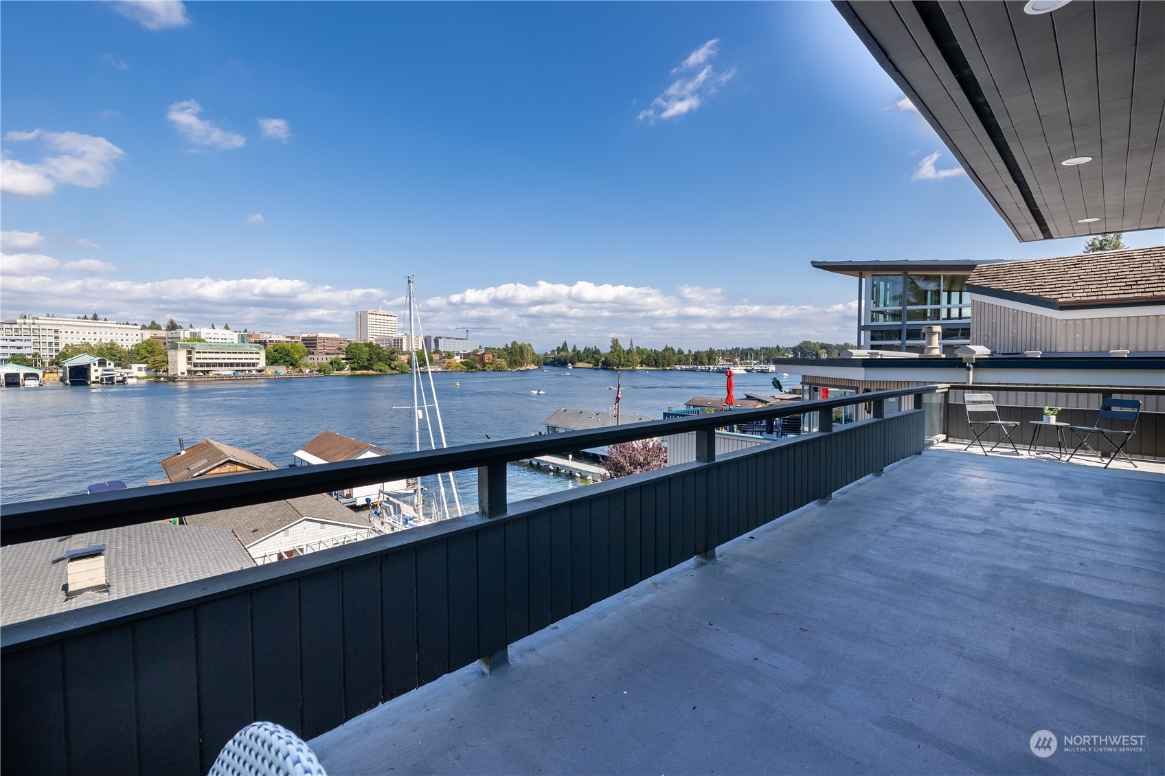 a view of a balcony with city view