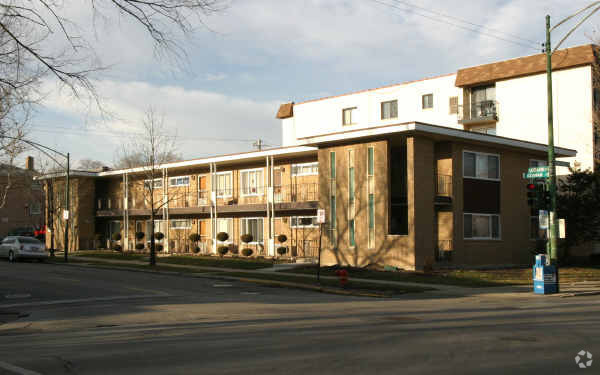 a view of a building on a street