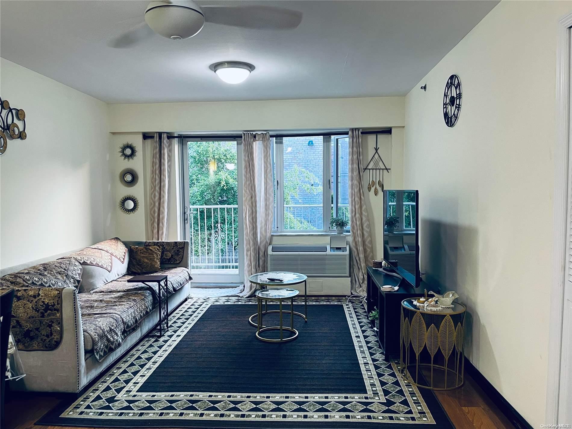 a living room with furniture and a rug