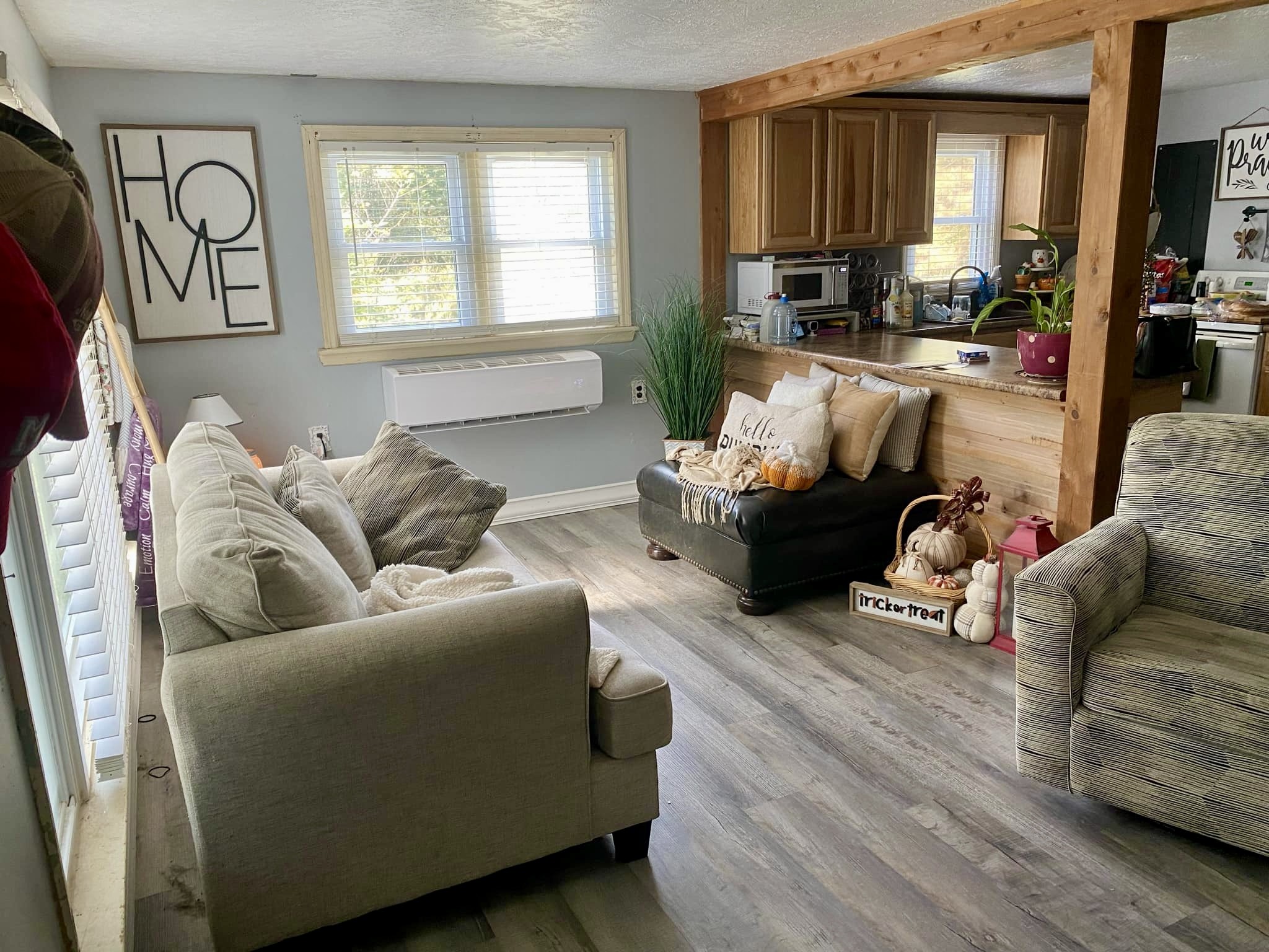 a living room with furniture and a window