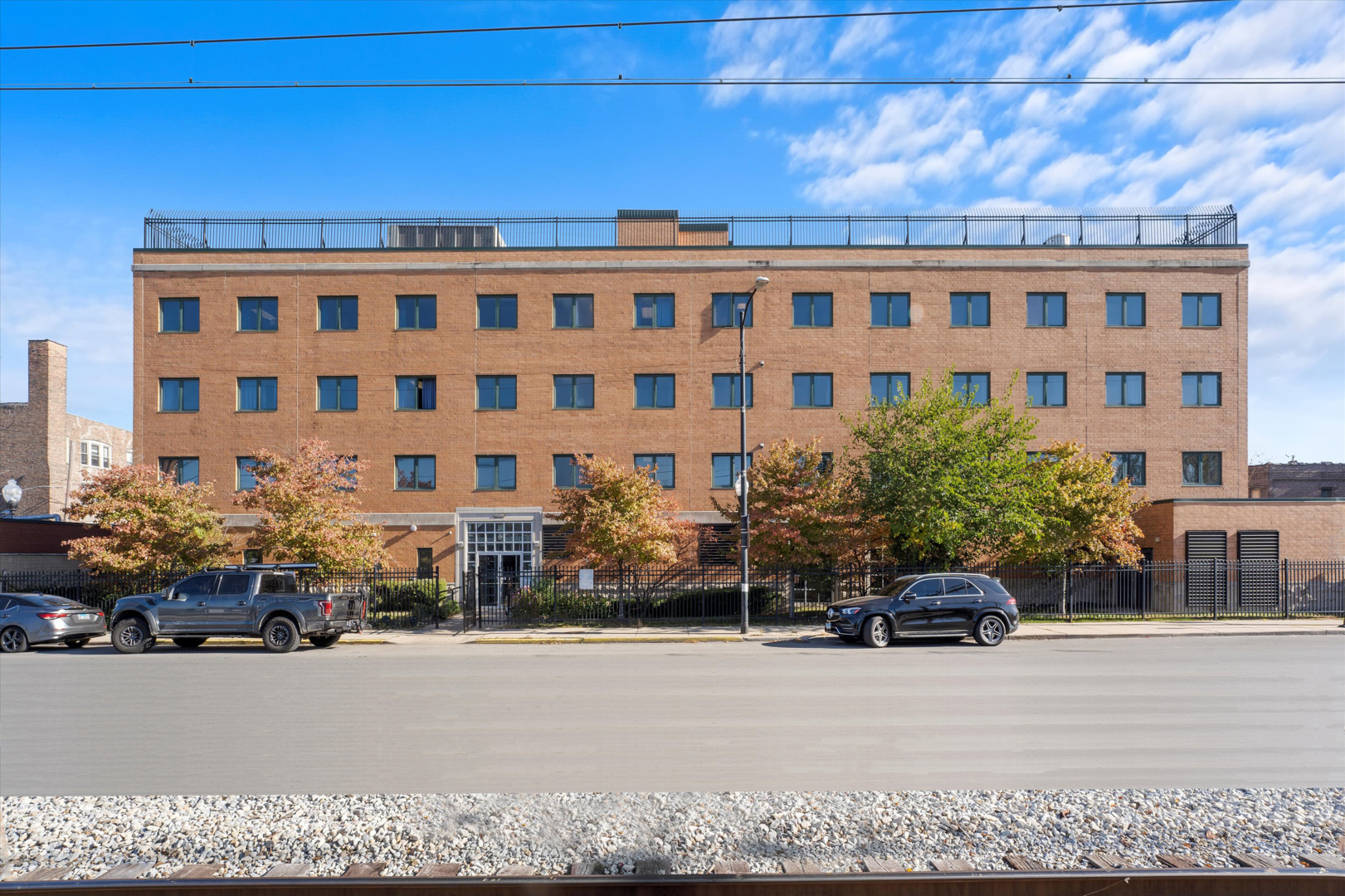 a large building with a street view