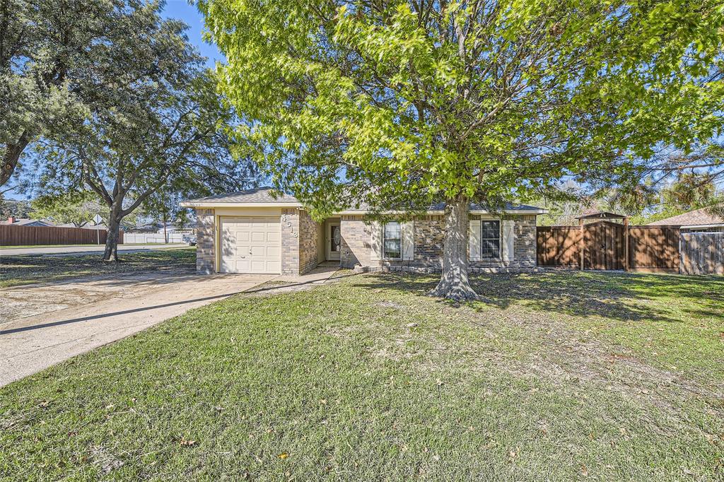 a view of a yard with a house and tree