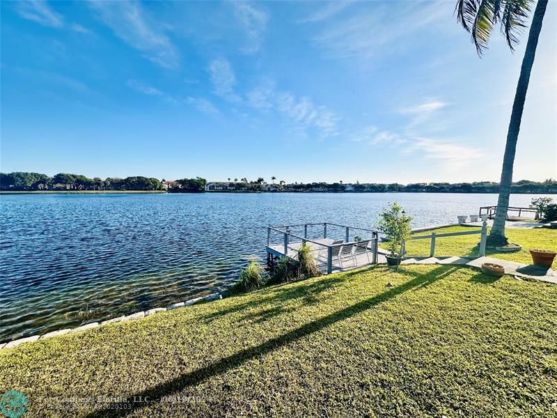 a view of a lake with outdoor space