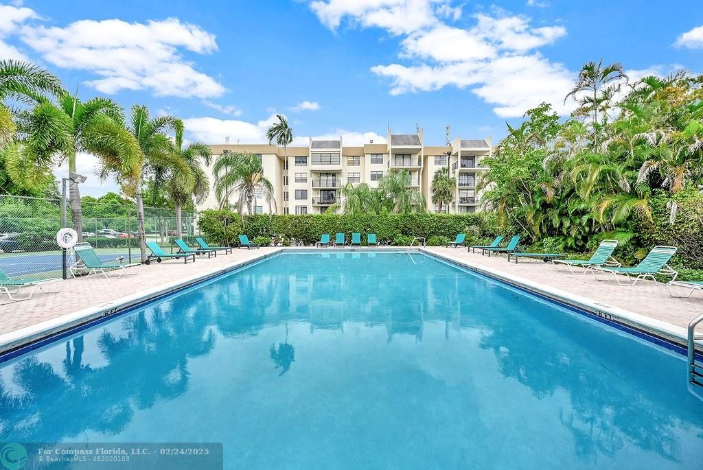 a view of a swimming pool with a yard