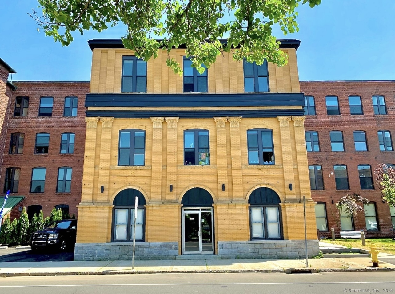 a front view of multiple houses