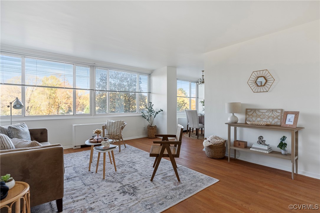 a living room with furniture and a window