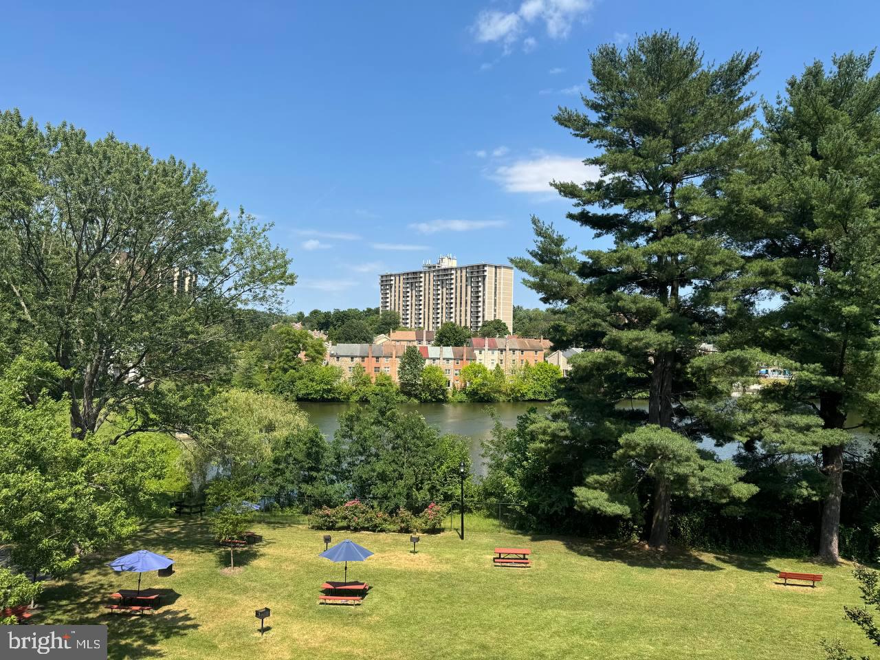 a view of a lake with a houses