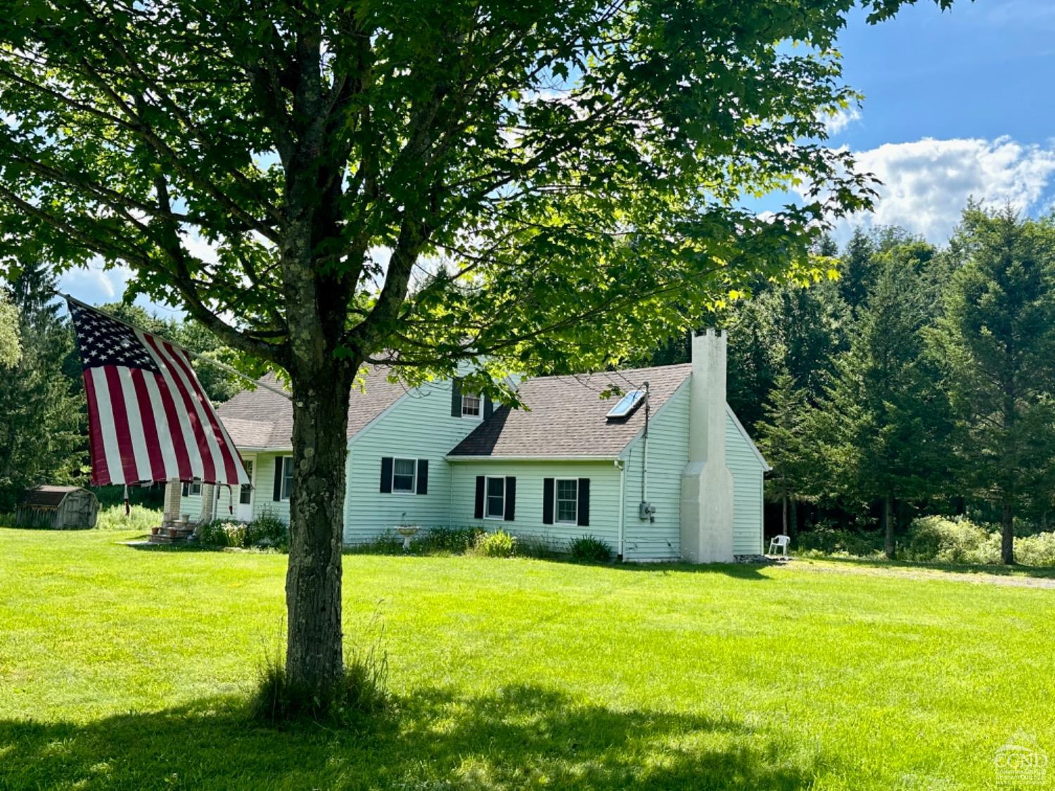 a front view of house with yard and trees