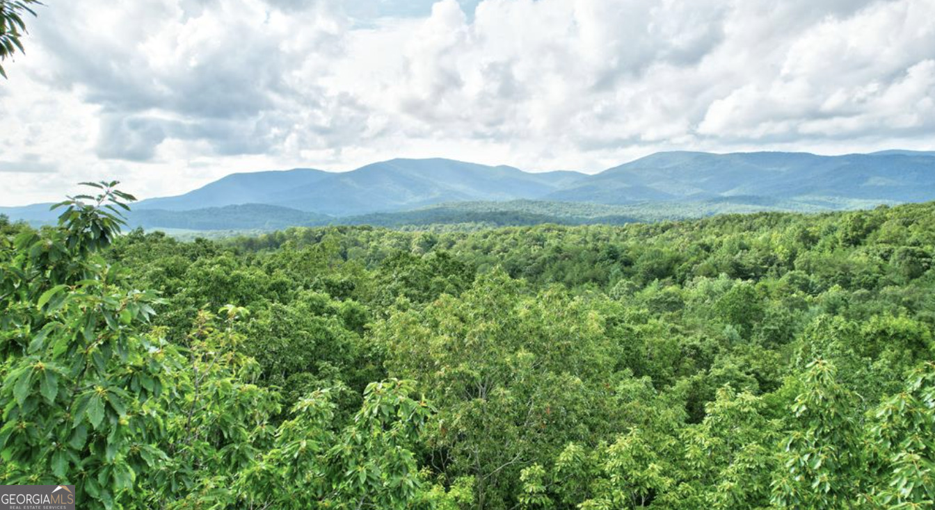 a view of a city with lush green forest