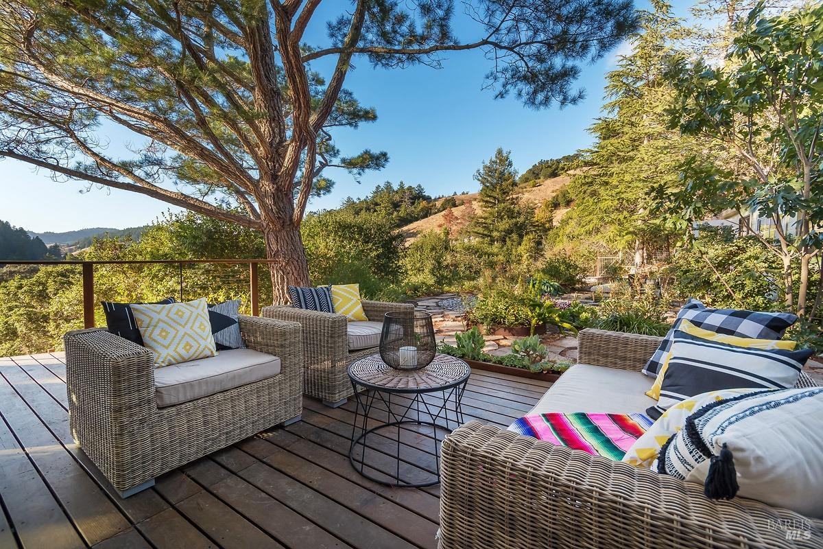 a view of a patio with couches and potted plants