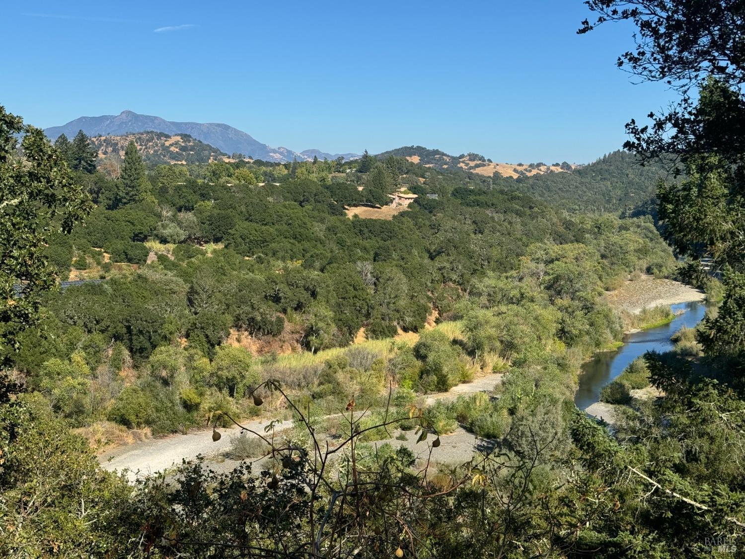 Looking south down stream on the Russian River and east to Mount St Helena