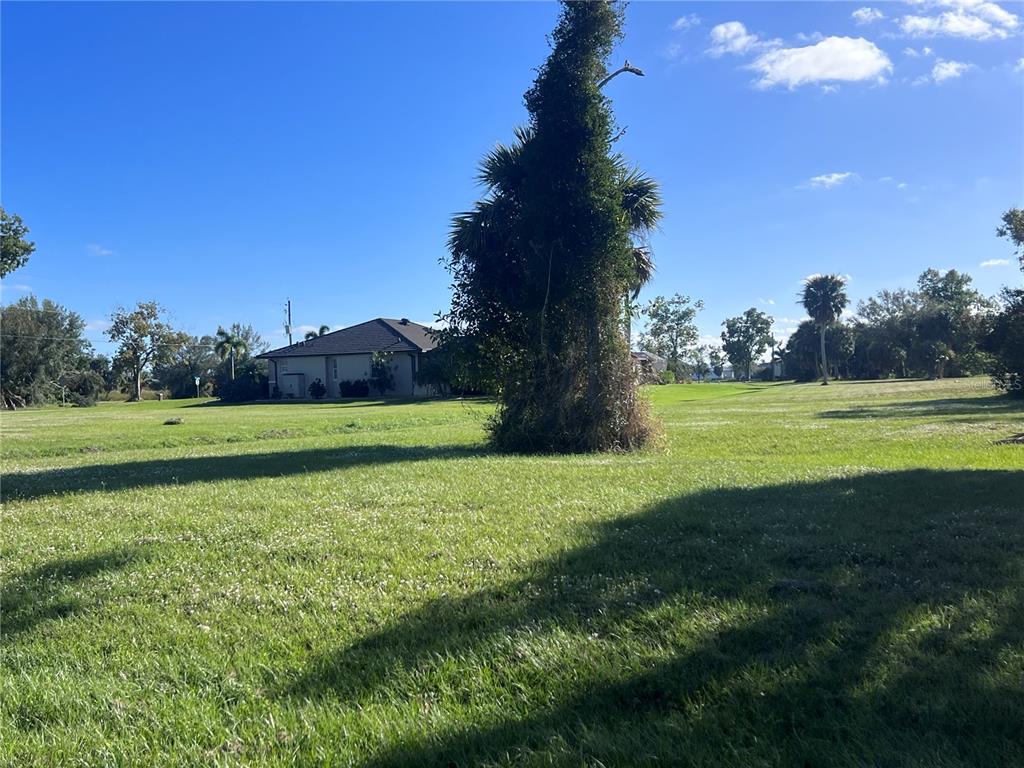 a view of a golf course with a garden