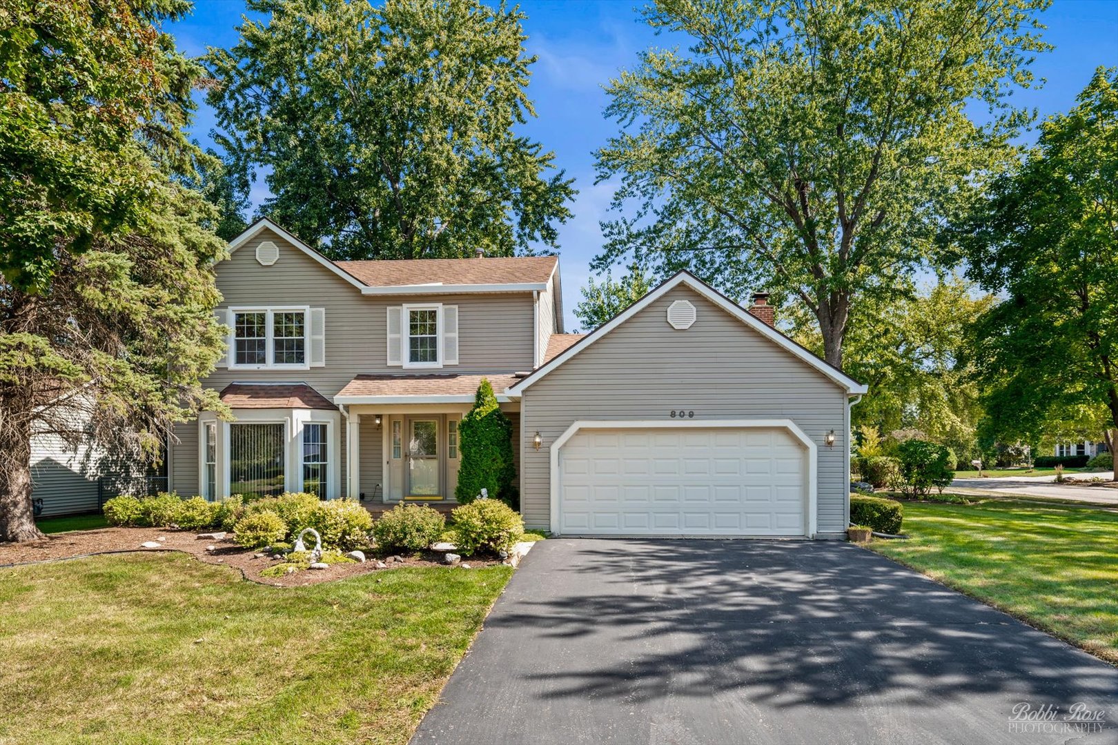 a front view of house with yard and green space