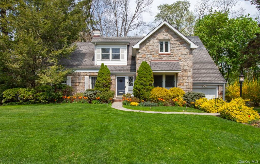 a front view of house with yard and green space