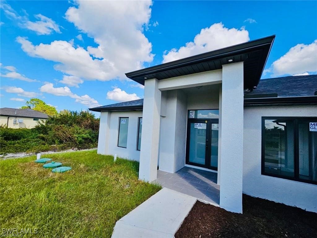 a house view with a garden space