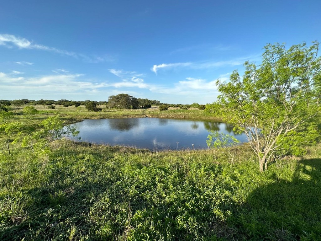 a view of a lake with houses in the back