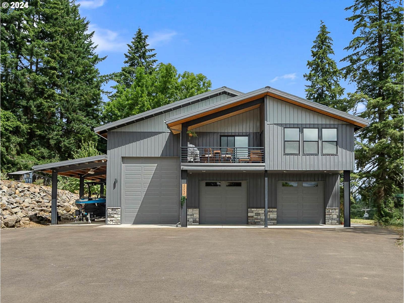 a front view of a house with a garage