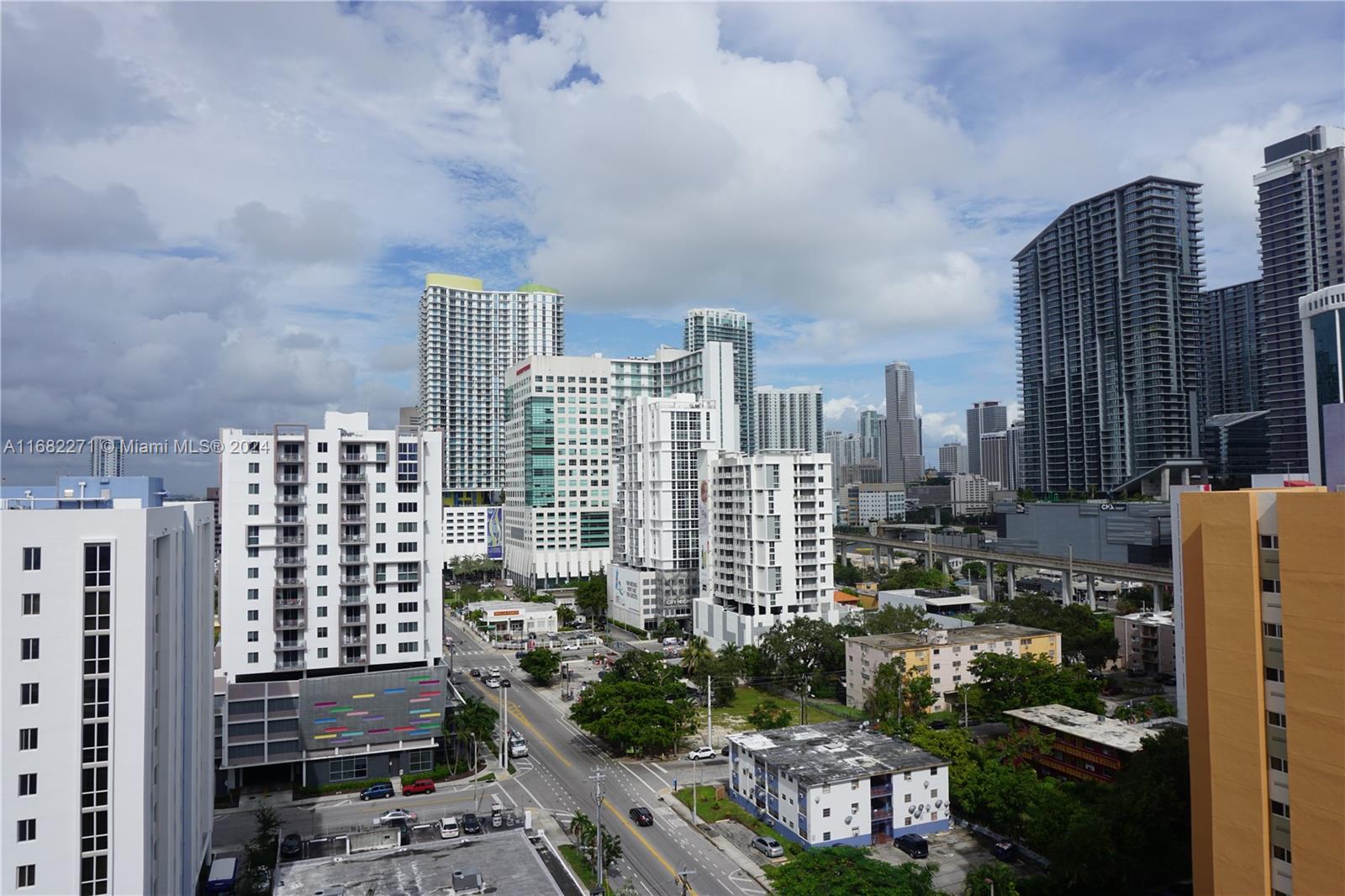 a city view with tall buildings