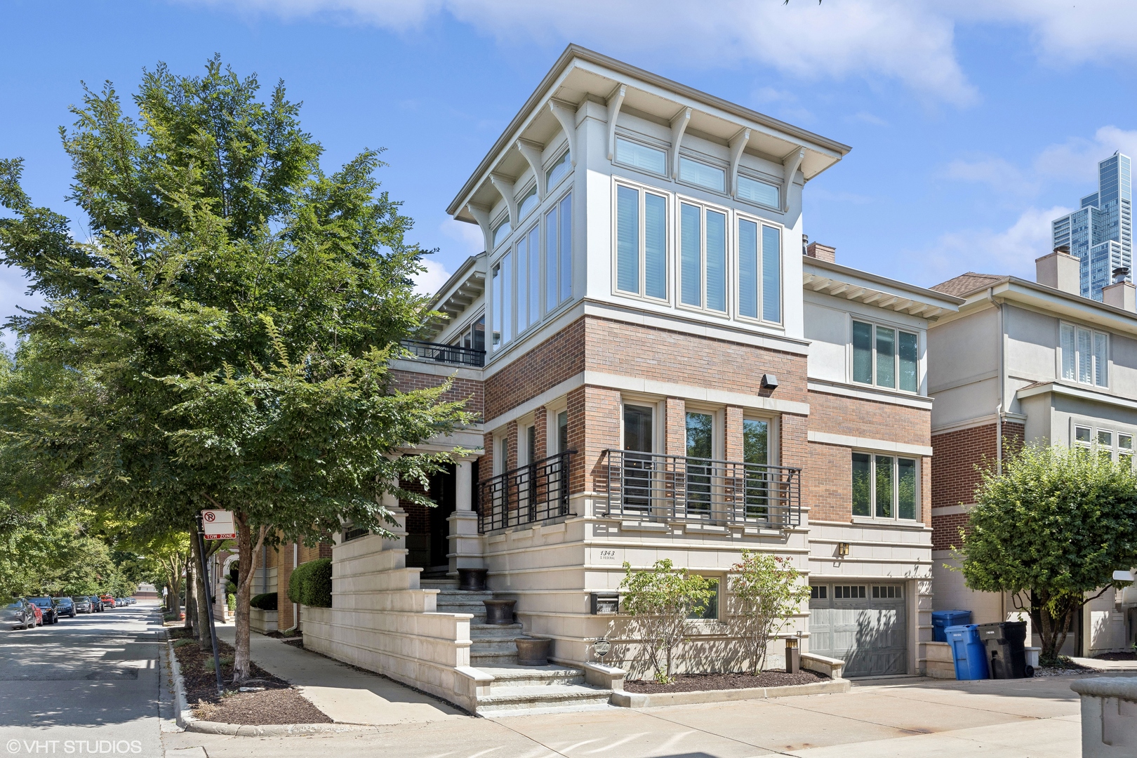 a front view of a building with street view