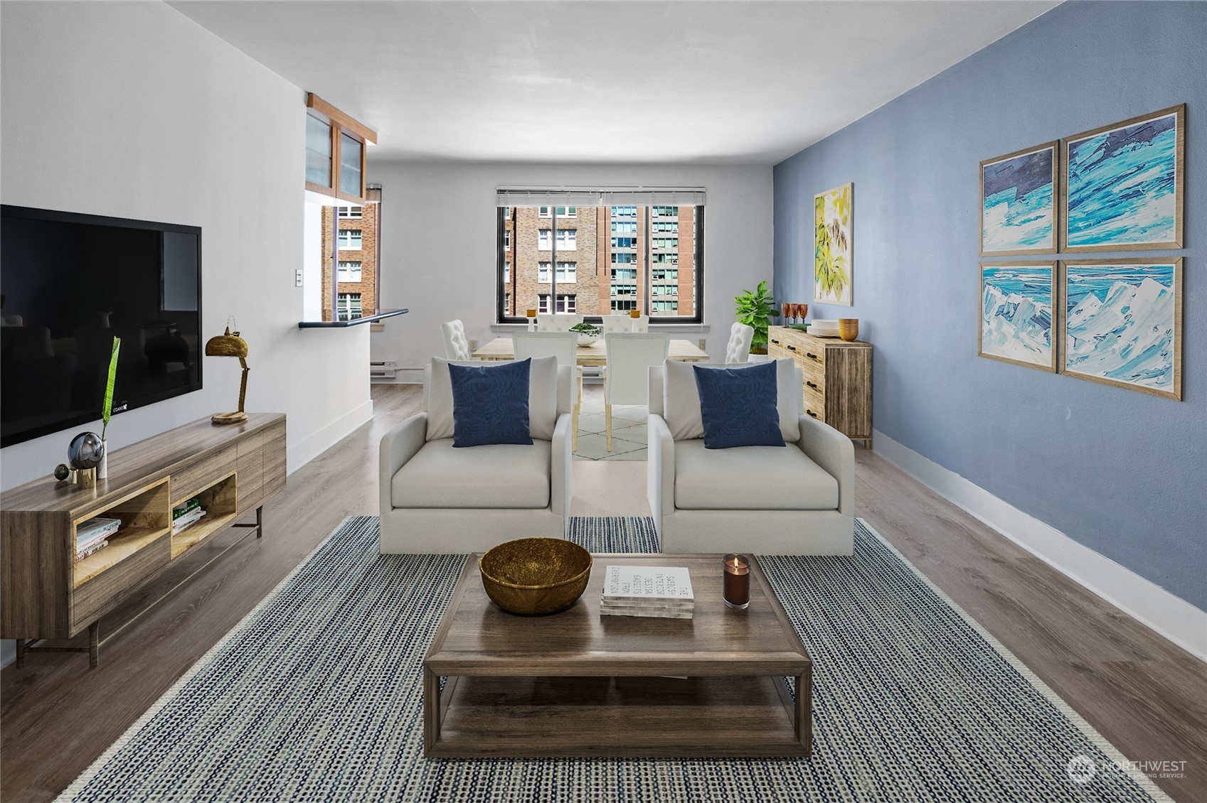 a living room with furniture and a flat screen tv