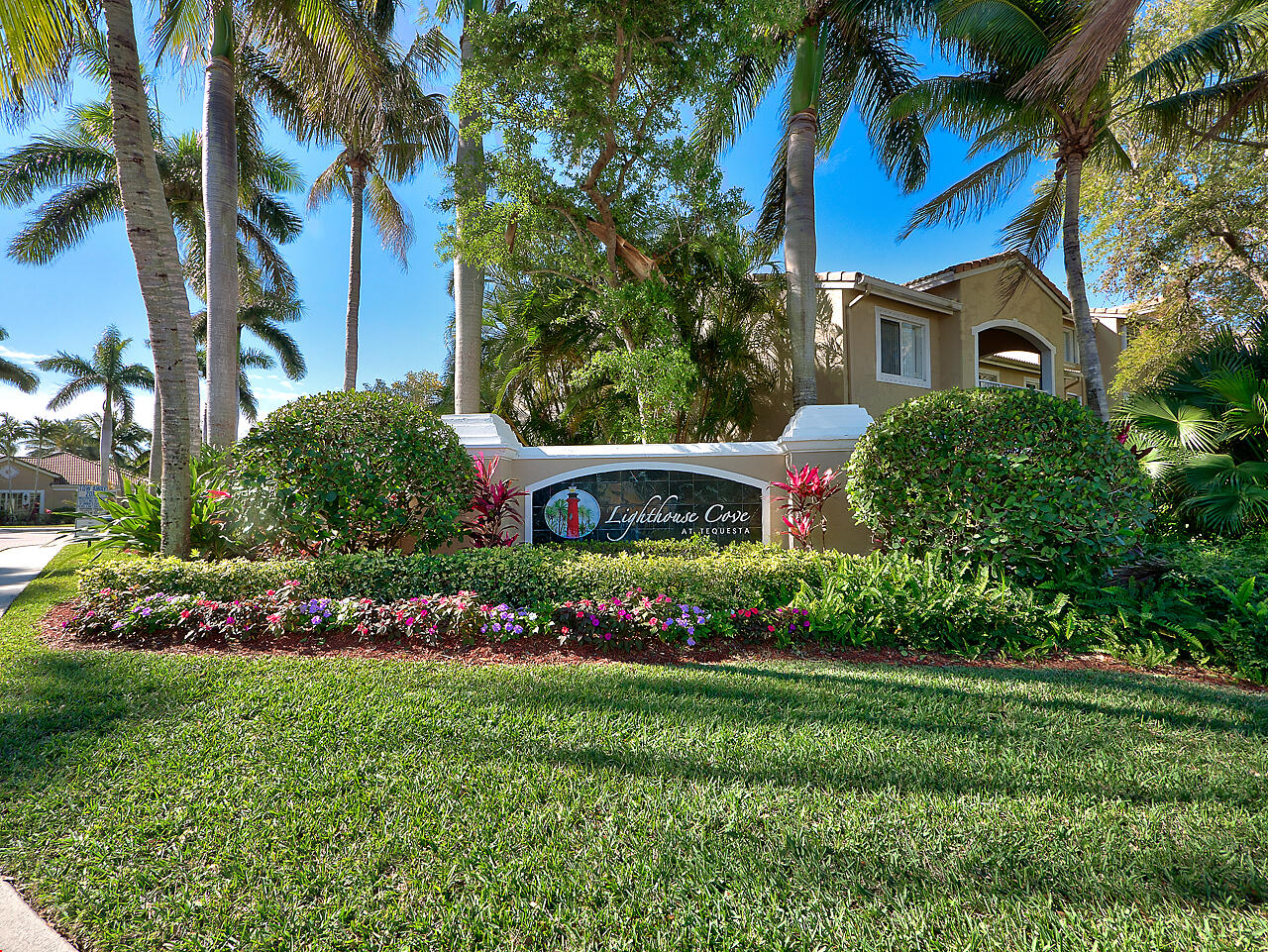 a view of a house with a yard and potted plants