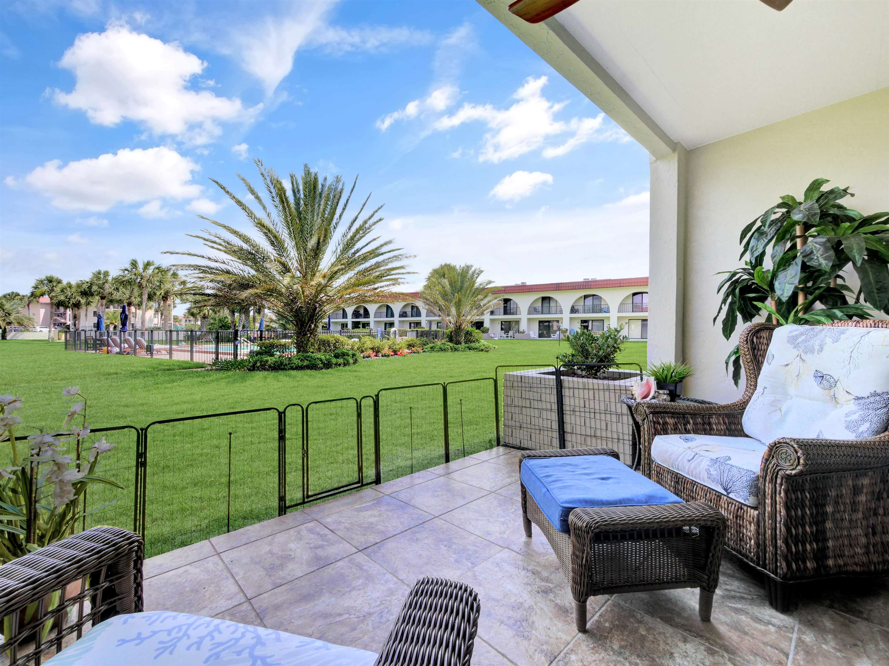 a garden view with a seating space and garden view