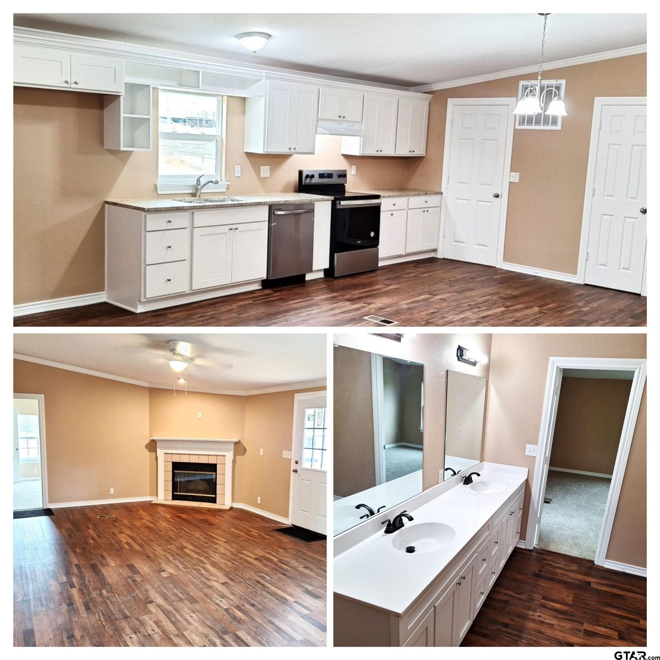 a view of kitchen with sink microwave and refrigerator