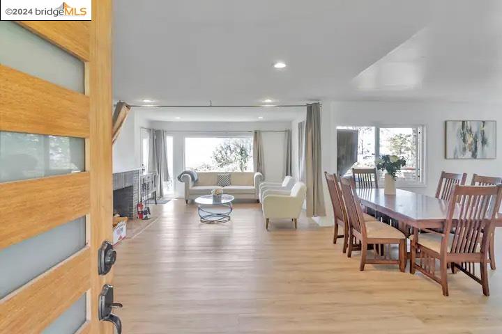 a view of a living room and dining room