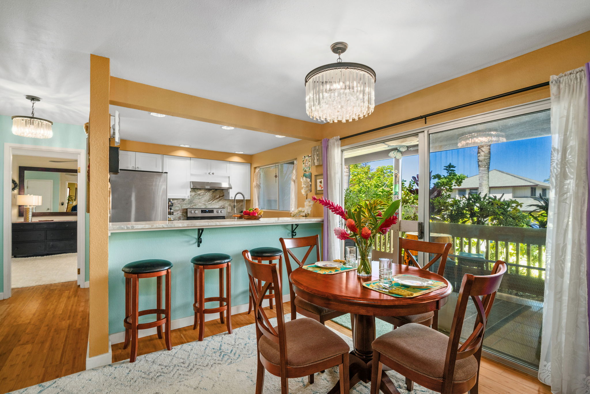 Barstools off Kitchen for additional seating