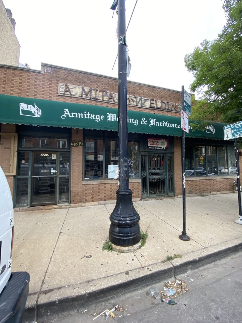 a front view of a building with street