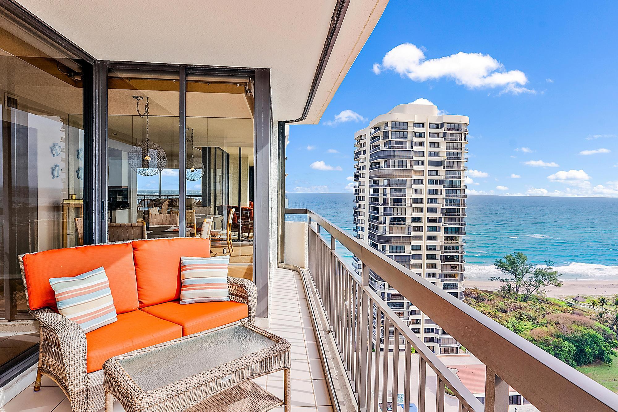 a balcony with city view