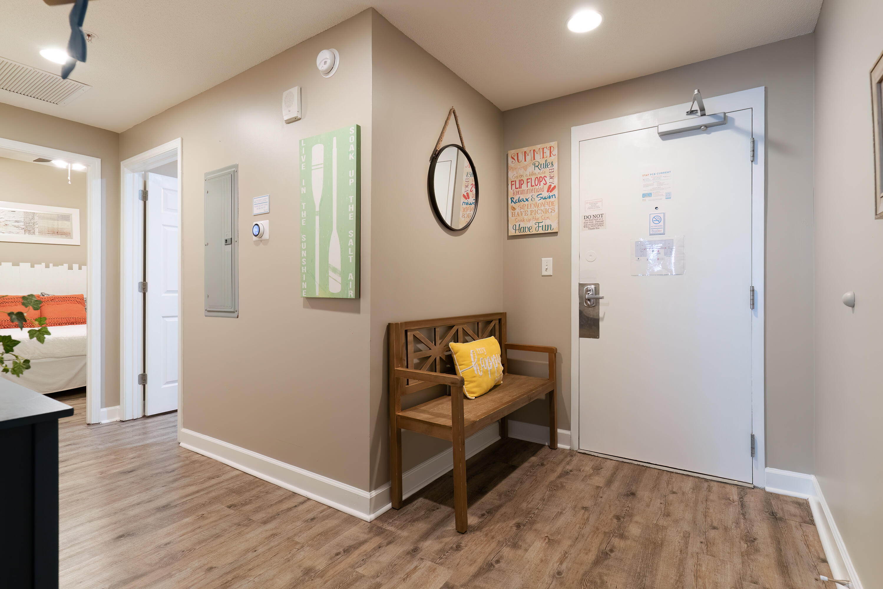 workspace with wooden floor and mirror