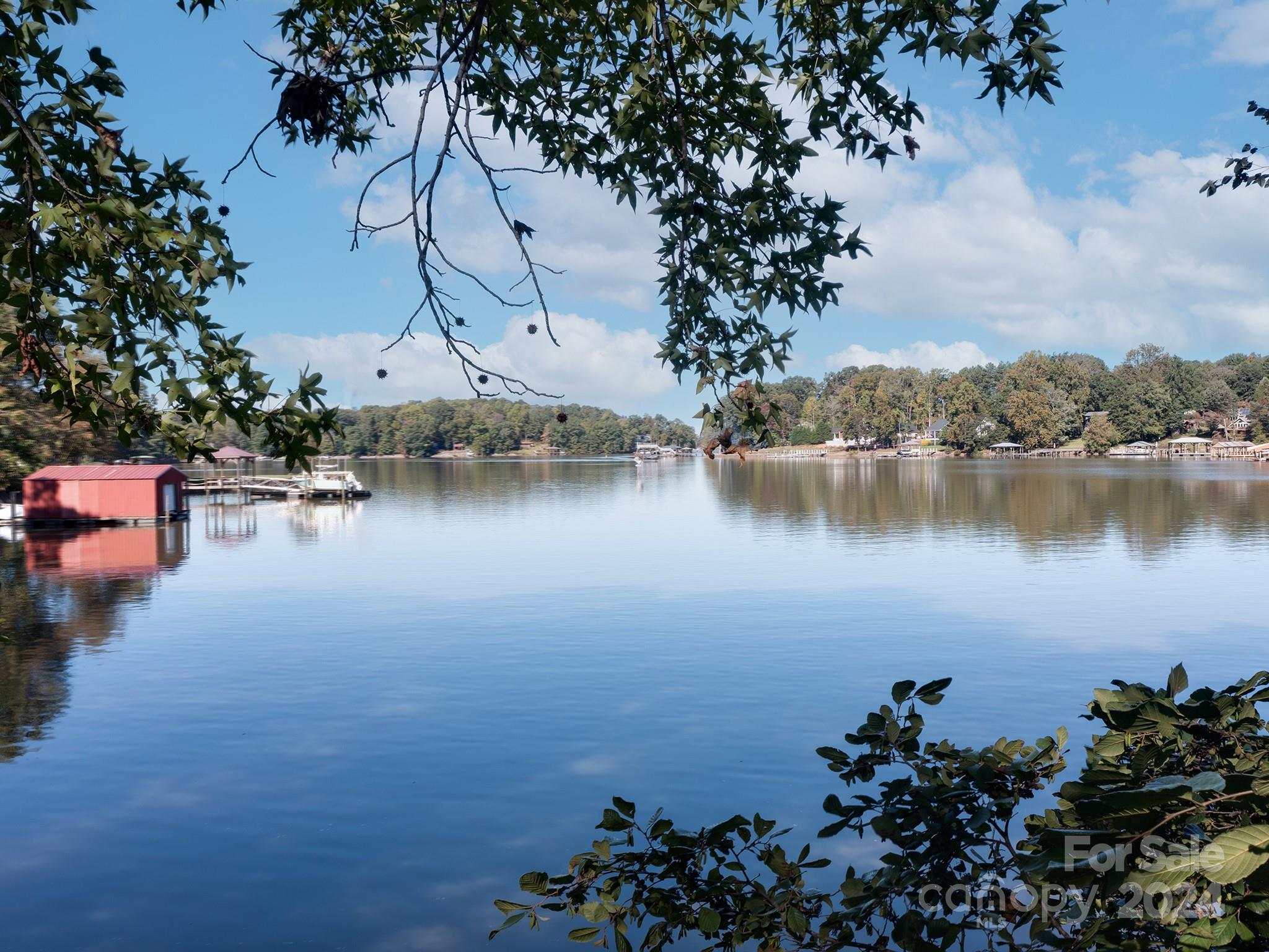 a view of a lake with houses