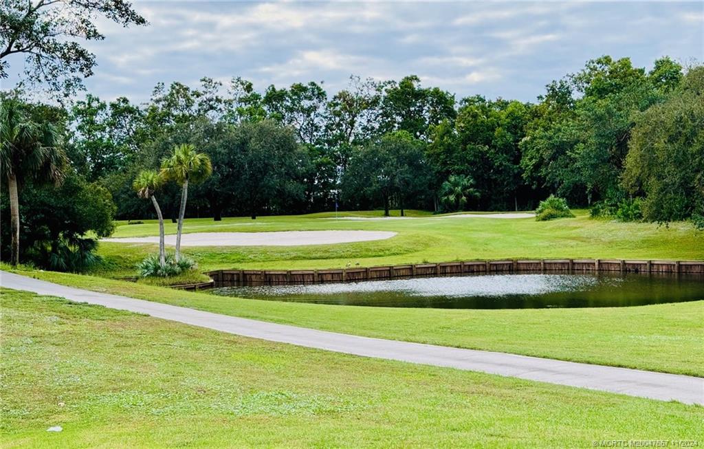 a view of a park and trees